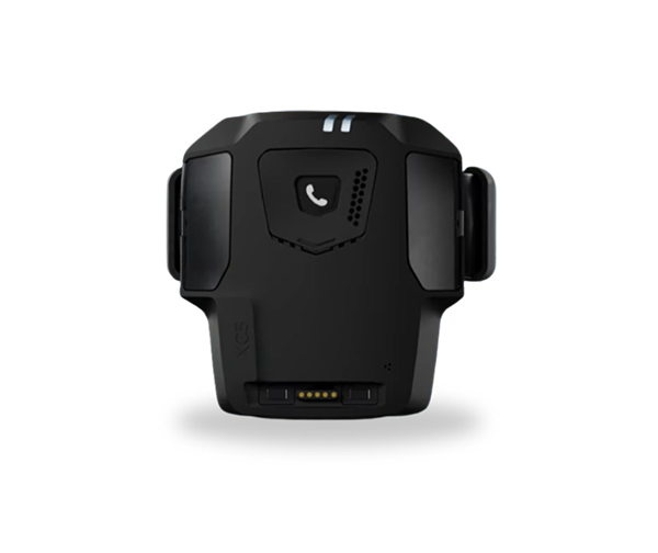 ReliAlert XC5 GPS ankle monitor &mdash; black one-piece device with a speaker grille and charging contacts